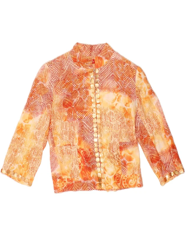 VINTAGE Womens Shirt Blouse UK 14 Medium Orange Geometric Linen Stylish Printed Short Shirt VINTAGE Womens Shirt Blouse UK 14 Medium Orange Geometric Linen Stylish Printed Short Shirt