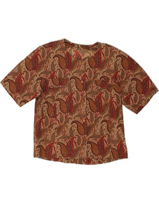 VINTAGE Womens Shirt Blouse UK 16 Large Brown Paisley Cotton Trendy Sleeveless Short Shirt VINTAGE Womens Shirt Blouse UK 16 Large Brown Paisley Cotton Trendy Sleeveless Short Shirt