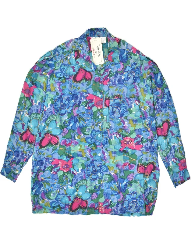 VINTAGE Womens Shirt Blouse UK 18 XL Blue Floral Cotton Fashionable Short Sleeve Vest VINTAGE Womens Shirt Blouse UK 18 XL Blue Floral Cotton Fashionable Short Sleeve Vest
