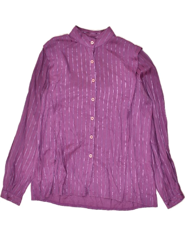 VINTAGE Womens Shirt EU 38 Medium Purple Striped Polyester Elegant Button-Down Short Shirt VINTAGE Womens Shirt EU 38 Medium Purple Striped Polyester Elegant Button-Down Short Shirt