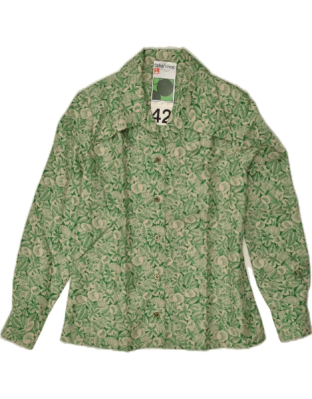 VINTAGE Womens Shirt IT 42 Medium Green Floral Polyester Fashionable Short Sleeve Vest VINTAGE Womens Shirt IT 42 Medium Green Floral Polyester Fashionable Short Sleeve Vest