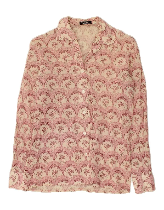 VINTAGE Womens Shirt IT 44 Medium Pink Floral Cozy Knit Short Sleeve Top
