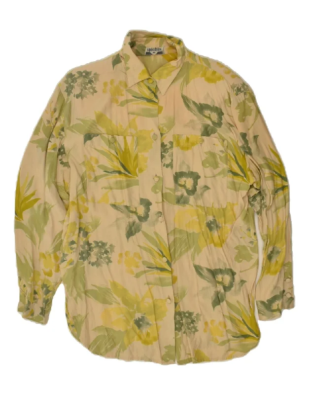 VINTAGE Womens Shirt UK 12 Medium Khaki Floral Viscose Comfortable Graphic Short Sleeve VINTAGE Womens Shirt UK 12 Medium Khaki Floral Viscose Comfortable Graphic Short Sleeve