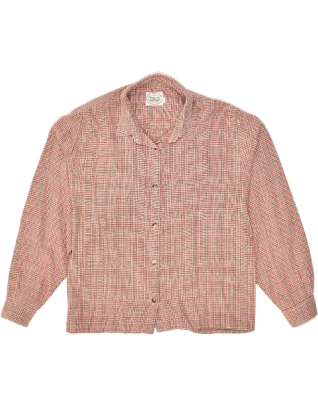 VINTAGE Womens Shirt UK 16 Large Red Check Relaxed Short Sleeve Tee