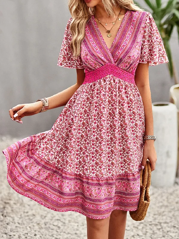 Blue Zone Planet | Floral Smocked Waist Short Sleeve Mini Dress Comfortable Boho Mini Dress Blue Zone Planet | Floral Smocked Waist Short Sleeve Mini Dress Comfortable Boho Mini Dress