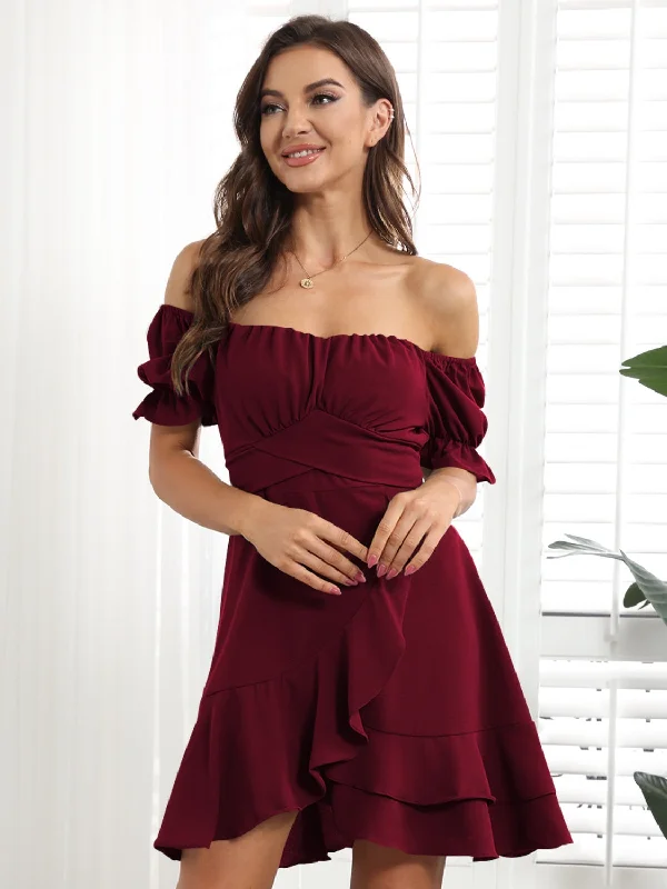 Blue Zone Planet | Tied Ruffled Short Sleeve Mini Dress Fashionable Lace-Trim Mini Dress Blue Zone Planet | Tied Ruffled Short Sleeve Mini Dress Fashionable Lace-Trim Mini Dress