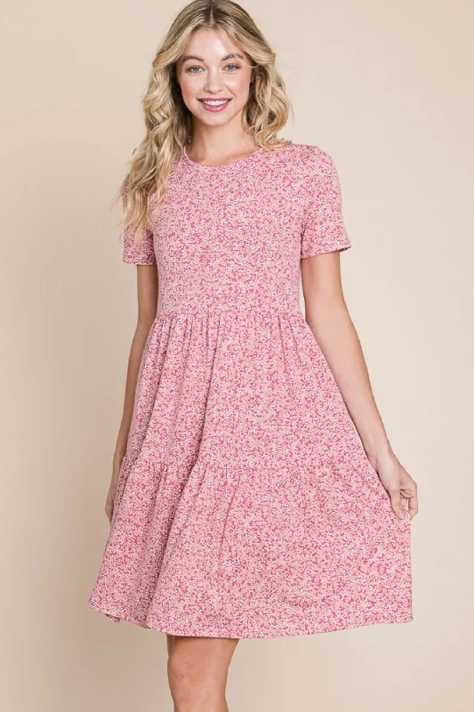 Printed Short Sleeve Mini Dress Cozy Knit Mini Dress