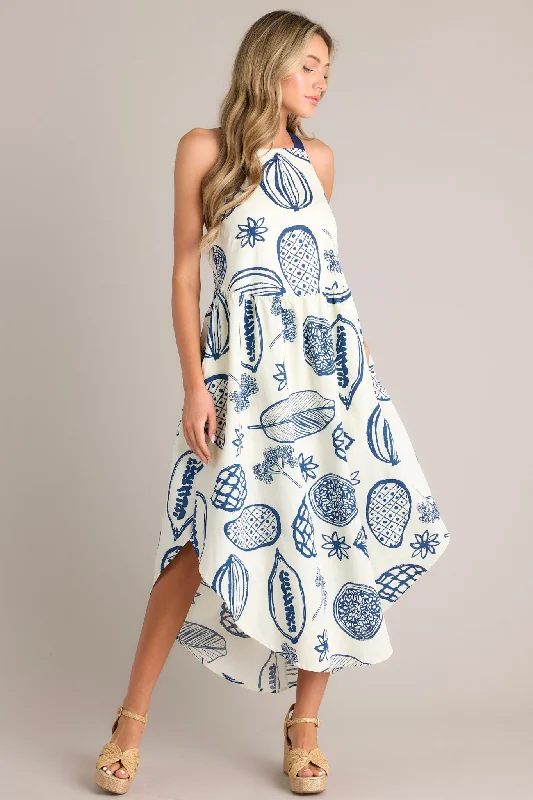 Caribbean Bliss Navy Tropical Print Midi Dress Comfortable Geometric Print Midi Dress Caribbean Bliss Navy Tropical Print Midi Dress Comfortable Geometric Print Midi Dress