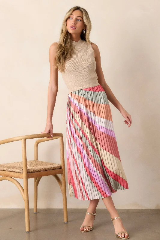 Celestial Cascade Taupe Multi Pleated Midi Dress Fashionable Pencil Midi Dress
