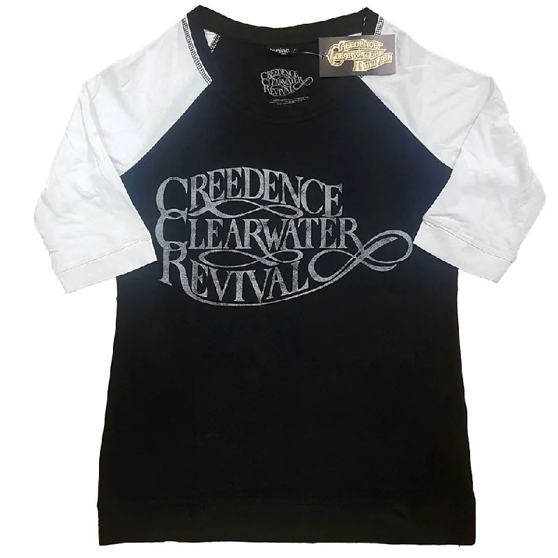 Creedence Clearwater Revival Ladies Raglan T-Shirt: Vintage Logo Welt Pockets Slit Pockets Flap Pockets Creedence Clearwater Revival Ladies Raglan T-Shirt: Vintage Logo Welt Pockets Slit Pockets Flap Pockets