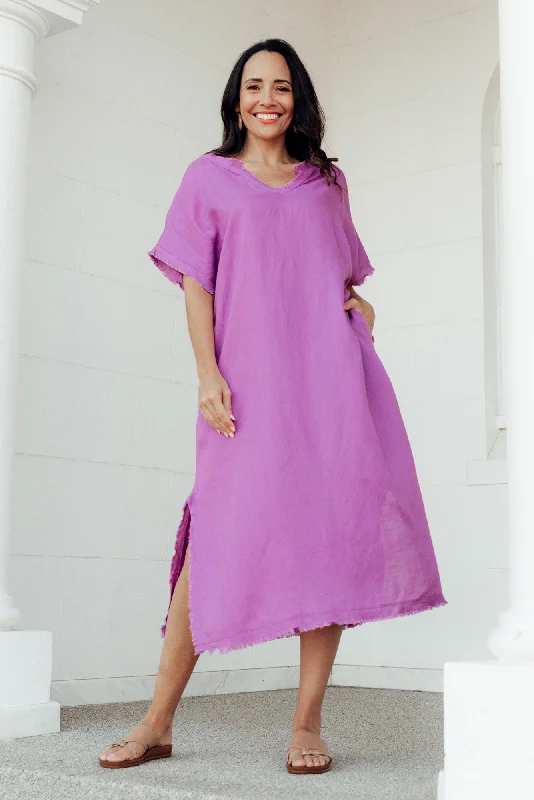 Darlene Purple Frayed Midi Dress Stylish Tiered Midi Dress