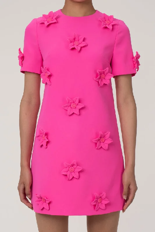 Feminine Rosette Crew Neck Short Sleeve Crepe Shift Party Mini Dress Fashionable Polka Dot Mini Dress Feminine Rosette Crew Neck Short Sleeve Crepe Shift Party Mini Dress Fashionable Polka Dot Mini Dress