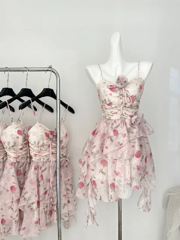 Floral Elegance Halter Chiffon Mini Dress Fashionable Summer Mini Dress