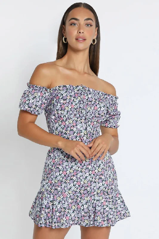 Floral Print Short Sleeve Tie Front Ruffle Mini Dress - Purple Cozy Satin Mini Dress Floral Print Short Sleeve Tie Front Ruffle Mini Dress - Purple Cozy Satin Mini Dress