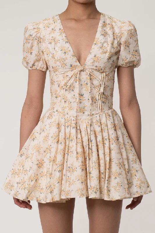 French Style Plunge Bow Tie Puff Sleeve Drop Waist Summer Tulle Floral Mini Dress Comfortable Boho Mini Dress French Style Plunge Bow Tie Puff Sleeve Drop Waist Summer Tulle Floral Mini Dress Comfortable Boho Mini Dress