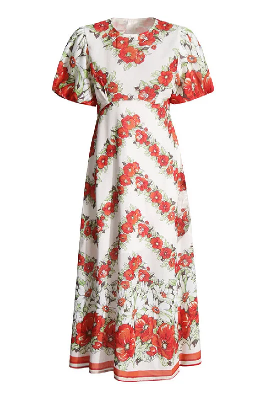 Graceful Balloon Sleeve Empire Waist Floral Print Beach Vacation Midi Dress Fashionable A-Line Midi Dress Graceful Balloon Sleeve Empire Waist Floral Print Beach Vacation Midi Dress Fashionable A-Line Midi Dress