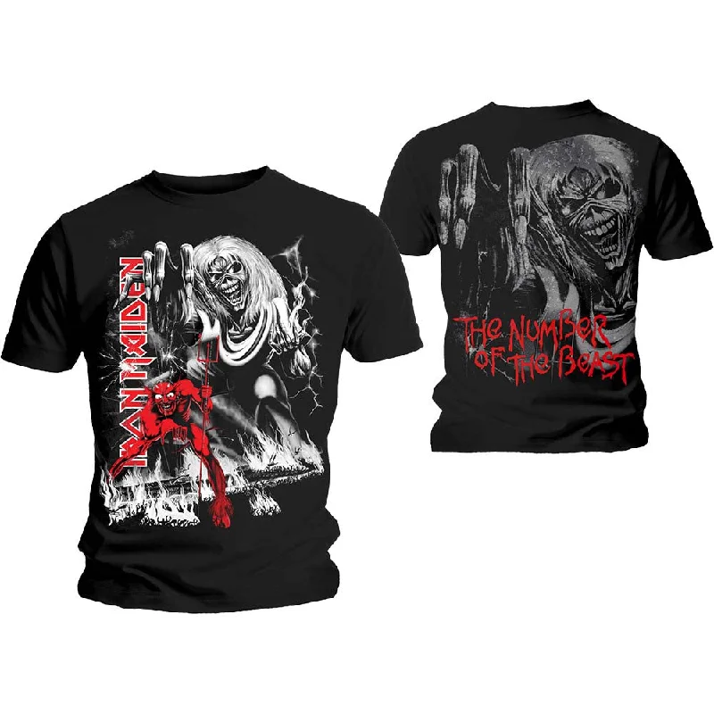 Iron Maiden | Official Band T-Shirt | Number of the Beast Jumbo (Back Print) Notch Collar Peter Pan Collar Cowl Neck Iron Maiden | Official Band T-Shirt | Number of the Beast Jumbo (Back Print) Notch Collar Peter Pan Collar Cowl Neck