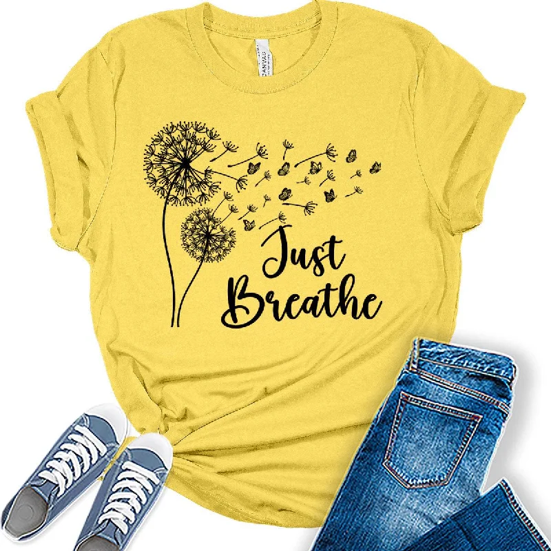 Womens Dandelion Graphic T-Shirts Just Breathe Teen Girls Cute Trendy Clothes Casual Tee Tops Zippered Front Buttoned Front Snap Front Womens Dandelion Graphic T-Shirts Just Breathe Teen Girls Cute Trendy Clothes Casual Tee Tops Zippered Front Buttoned Front Snap Front