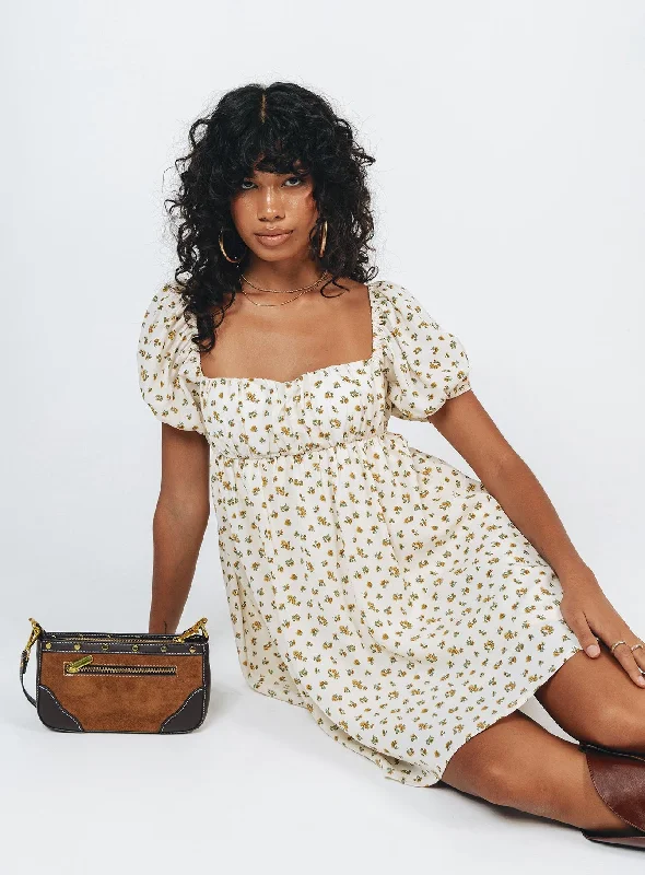 Let's Dance Mini Dress Yellow Floral Fashionable Denim Mini Dress