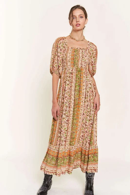 LIME FLORAL SQUARE NECK PUFF SHORT SLEEVES TIERED MIDI DRESS D8303-5 Stylish Cold Shoulder Midi Dress LIME FLORAL SQUARE NECK PUFF SHORT SLEEVES TIERED MIDI DRESS D8303-5 Stylish Cold Shoulder Midi Dress