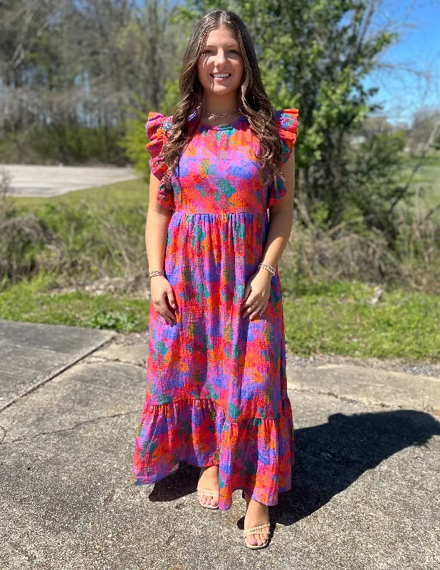 Livin' for the Sun Floral Print Midi Dress Elegant Floral Appliqué Midi Dress