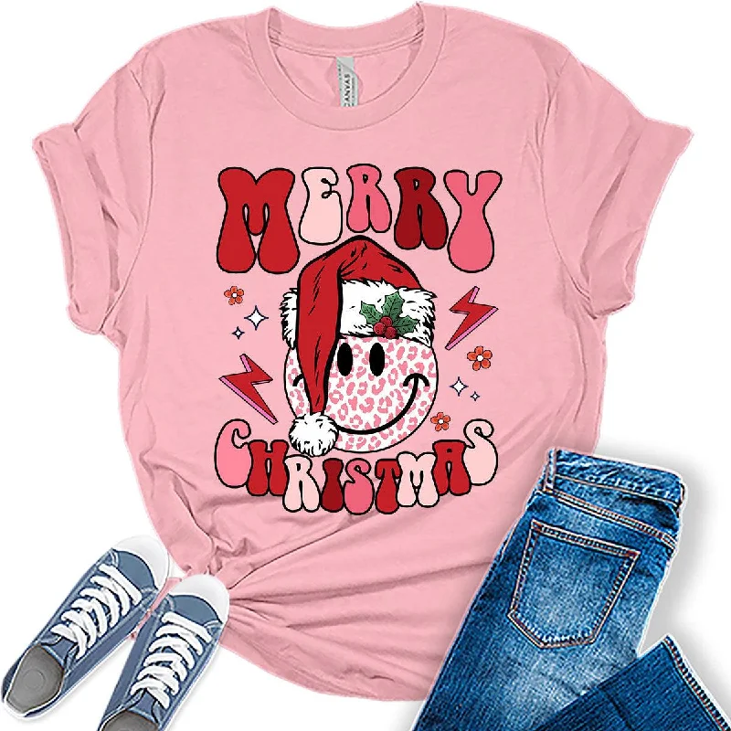 Merry Christmas Santa Hat Happy Face Funny Womens T-shirt Welt Pockets Slit Pockets Flap Pockets Merry Christmas Santa Hat Happy Face Funny Womens T-shirt Welt Pockets Slit Pockets Flap Pockets