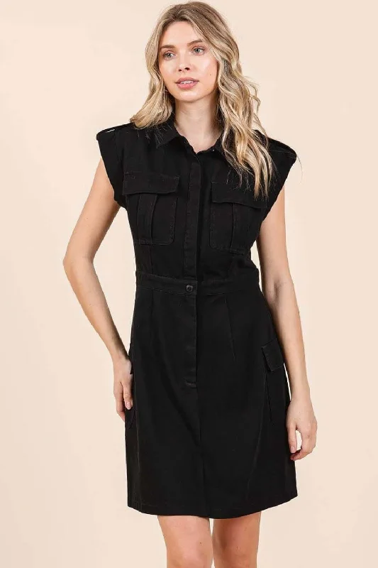 Cargo Pocket Half Button Mini Dress Elegant Sequin Mini Dress