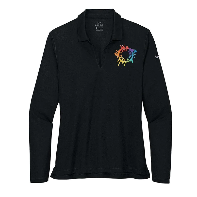 Nike Women's Dri-Fit Micro Piqué 2.0 100% Polyester Long Sleeve Polo T-Shirt Embroidery Polka Dot Checkered Tartan Nike Women's Dri-Fit Micro Piqué 2.0 100% Polyester Long Sleeve Polo T-Shirt Embroidery Polka Dot Checkered Tartan