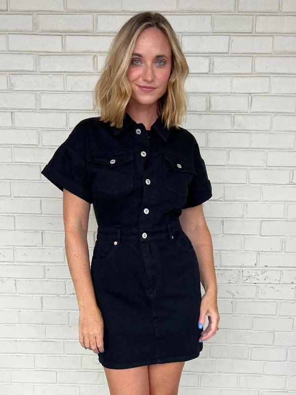 One Lucky Girl Denim Mini Dress - Black Classic Casual Mini Dress