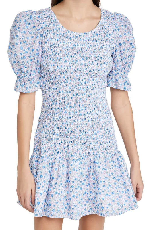Puff Sleeve Ditsy Floral Smocked Summer Mini Dress - Blue Stylish Sweetheart Mini Dress Puff Sleeve Ditsy Floral Smocked Summer Mini Dress - Blue Stylish Sweetheart Mini Dress