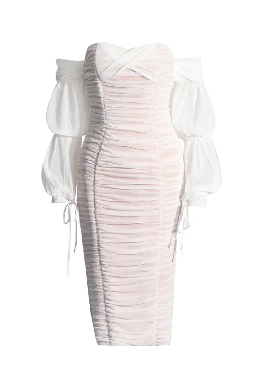 Sexy Off Shoulder Bubble Sleeve Mesh Ruched Bodycon Cocktail Midi Dress Cozy Wide Strap Midi Dress Sexy Off Shoulder Bubble Sleeve Mesh Ruched Bodycon Cocktail Midi Dress Cozy Wide Strap Midi Dress