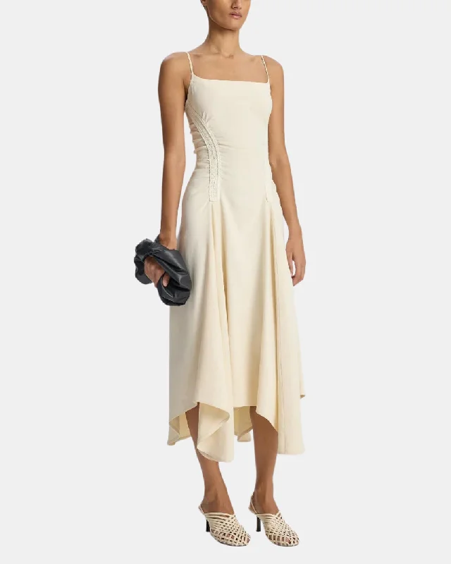 SILVIA STRETCH LINEN MIDI DRESS Trendy Long Sleeve Midi Dress