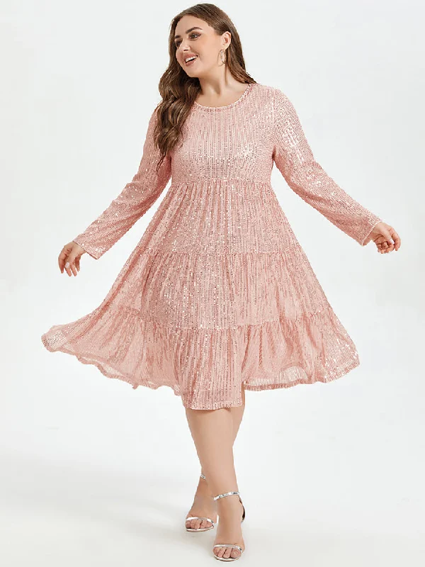 Solid Ruffle Hem Sequin Midi Dress Fashionable Pencil Midi Dress