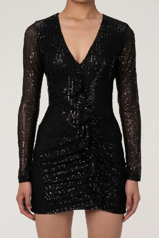 Sparkly Galaxy Long Sleeve Ruffle Deep V Sequin Mini Dress - Black Classic Floral Print Mini Dress Sparkly Galaxy Long Sleeve Ruffle Deep V Sequin Mini Dress - Black Classic Floral Print Mini Dress