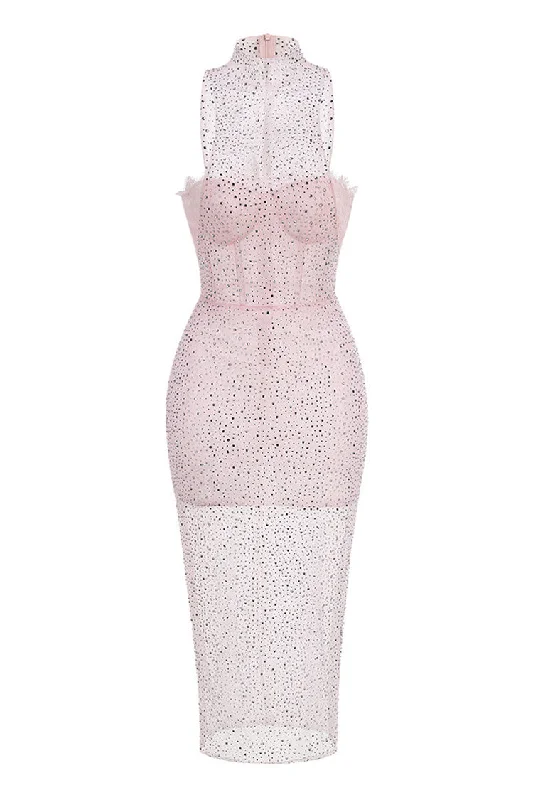 Sparkly Rhinestone Illusion Neck Lace Bra Bodycon Sheer Mesh Midi Dress Elegant Pleated Sleeve Midi Dress Sparkly Rhinestone Illusion Neck Lace Bra Bodycon Sheer Mesh Midi Dress Elegant Pleated Sleeve Midi Dress