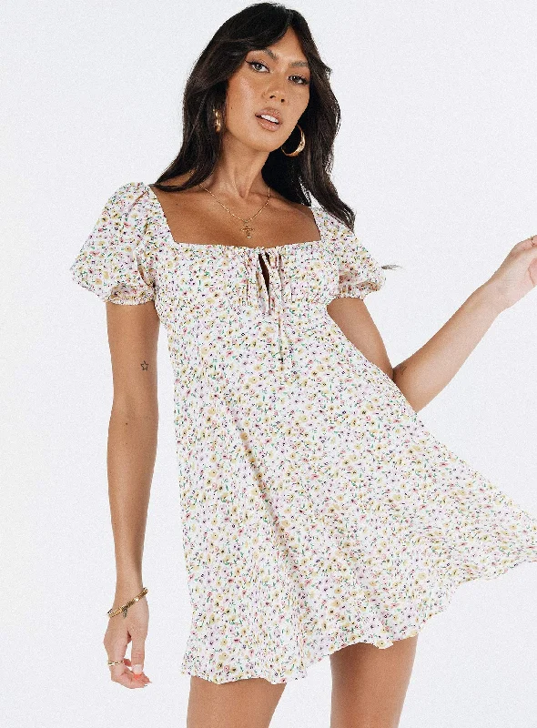 Sudarso Mini Dress Yellow Floral Comfortable Wrap Mini Dress