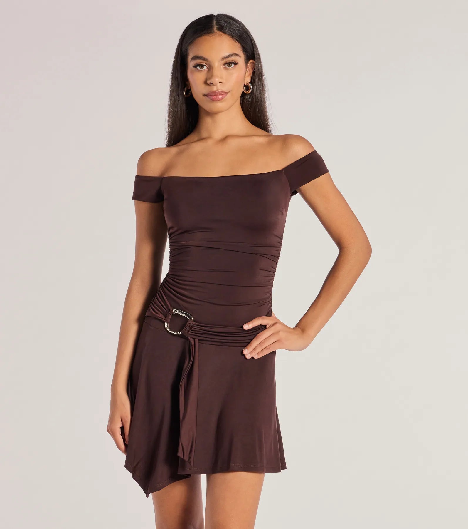 Trendy Fab Off-The-Shoulder Belted Mini Dress Trendy Lace Mini Dress
