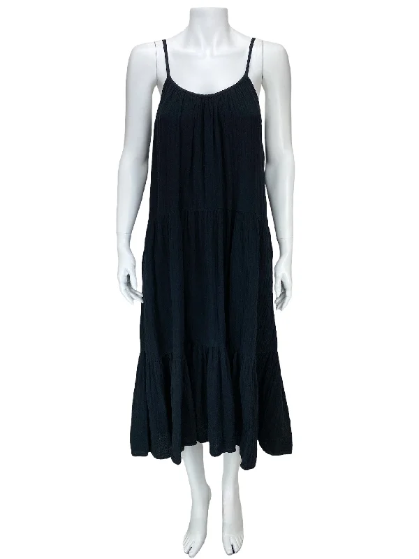 Xirena, Women's Tiered Gauze Midi Dress, Black, Size M Comfortable Empire Waist Midi Dress Xirena, Women's Tiered Gauze Midi Dress, Black, Size M Comfortable Empire Waist Midi Dress