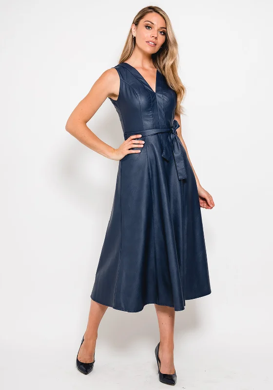 Camelot Faux Leather A-Line Dress, Navy