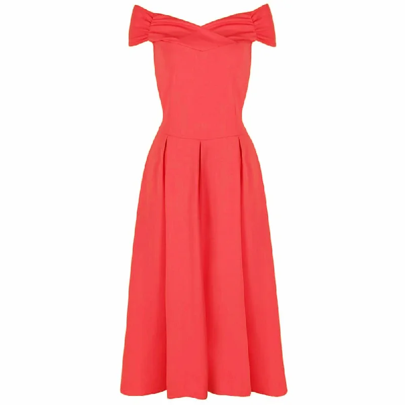 Coral Pink Crossover Vintage Bardot 50s Swing Dress