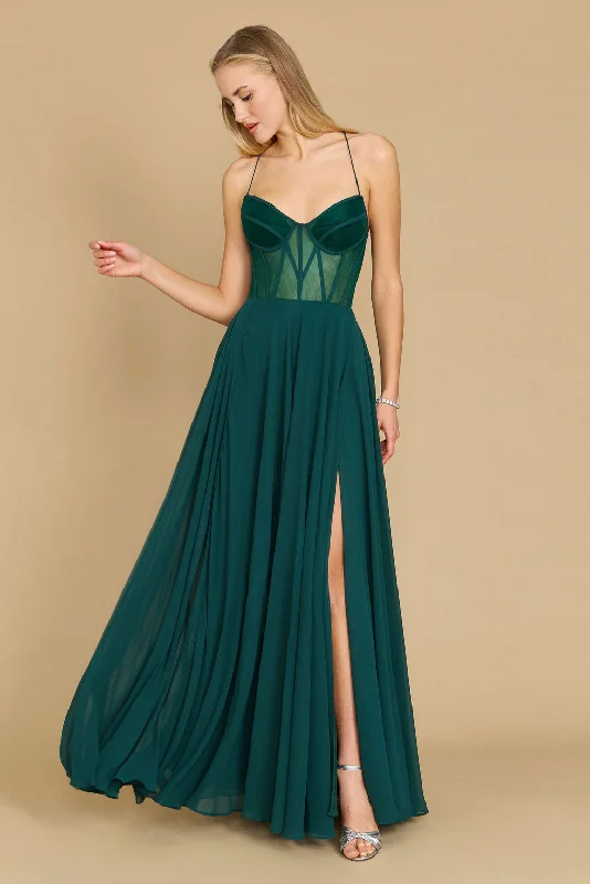 Dylan & Davids Long Chiffon Corset Formal Prom Dress Emerald Green