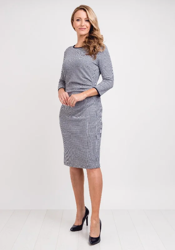 Gerry Weber Check Jersey Pencil Dress, Navy & White