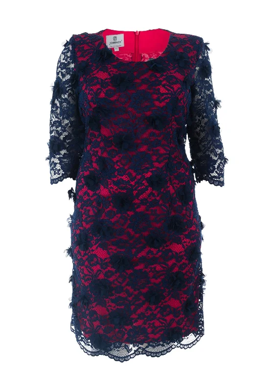 Jomhoy Almeria Applique Trim Lace Dress, Navy & Pink
