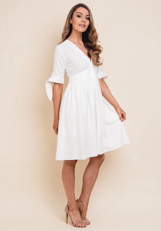 Jovonna Cotton Blend A-Line Dress, White