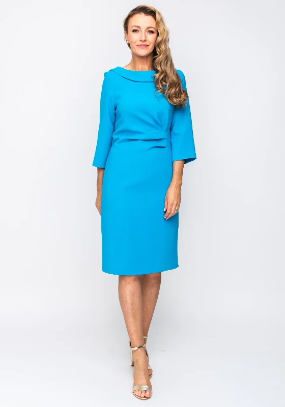 Lizabella Collar Ruched Pencil Dress, Blue