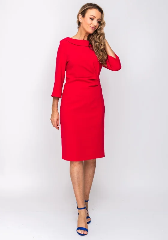 Lizabella Collar Ruched Pencil Dress, Raspberry