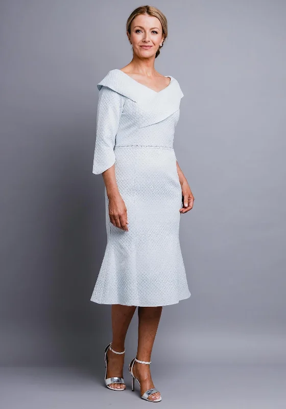 Lizabella Embossed Diamond Print Dress, Blue