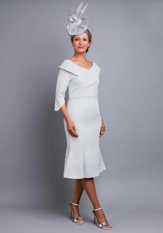 Lizabella Embossed Diamond Print Dress, Silver