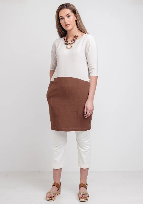 Naya Colour Block Linen Blend Dress, Cream