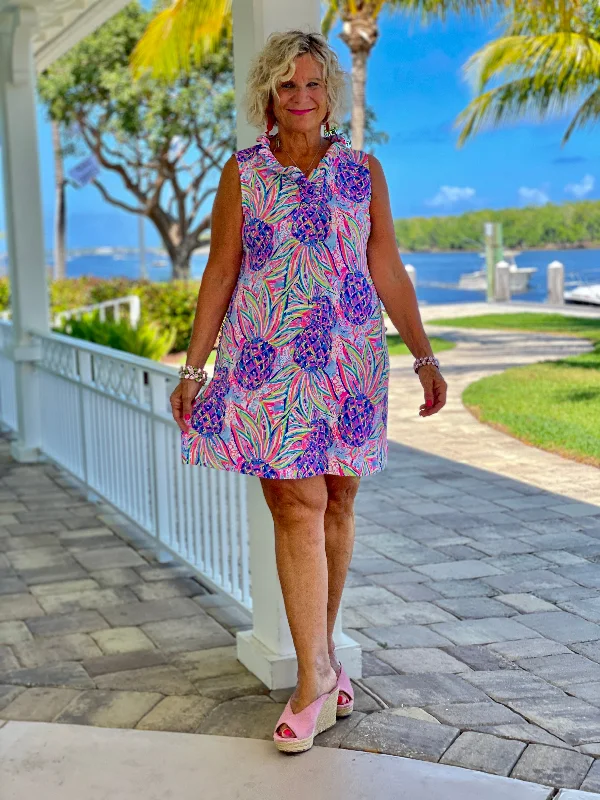 PINK PINEAPPLE RUFFLE DRESS